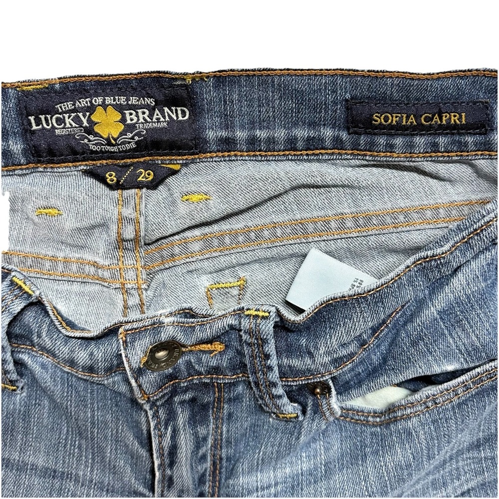 Lucky Brand Jeans Womens 8/29 Distressed Blue Denim Sofia Capri Crop Leg Comfort - Picture 12 of 13